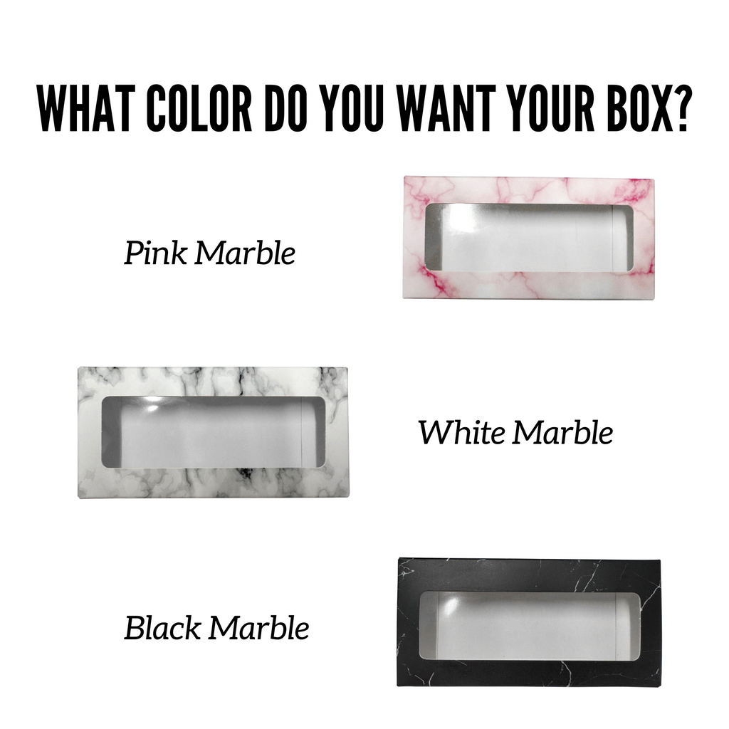 3 colors of eyelash boxes - pink marble, white marble. black marble. More colors coming soon.